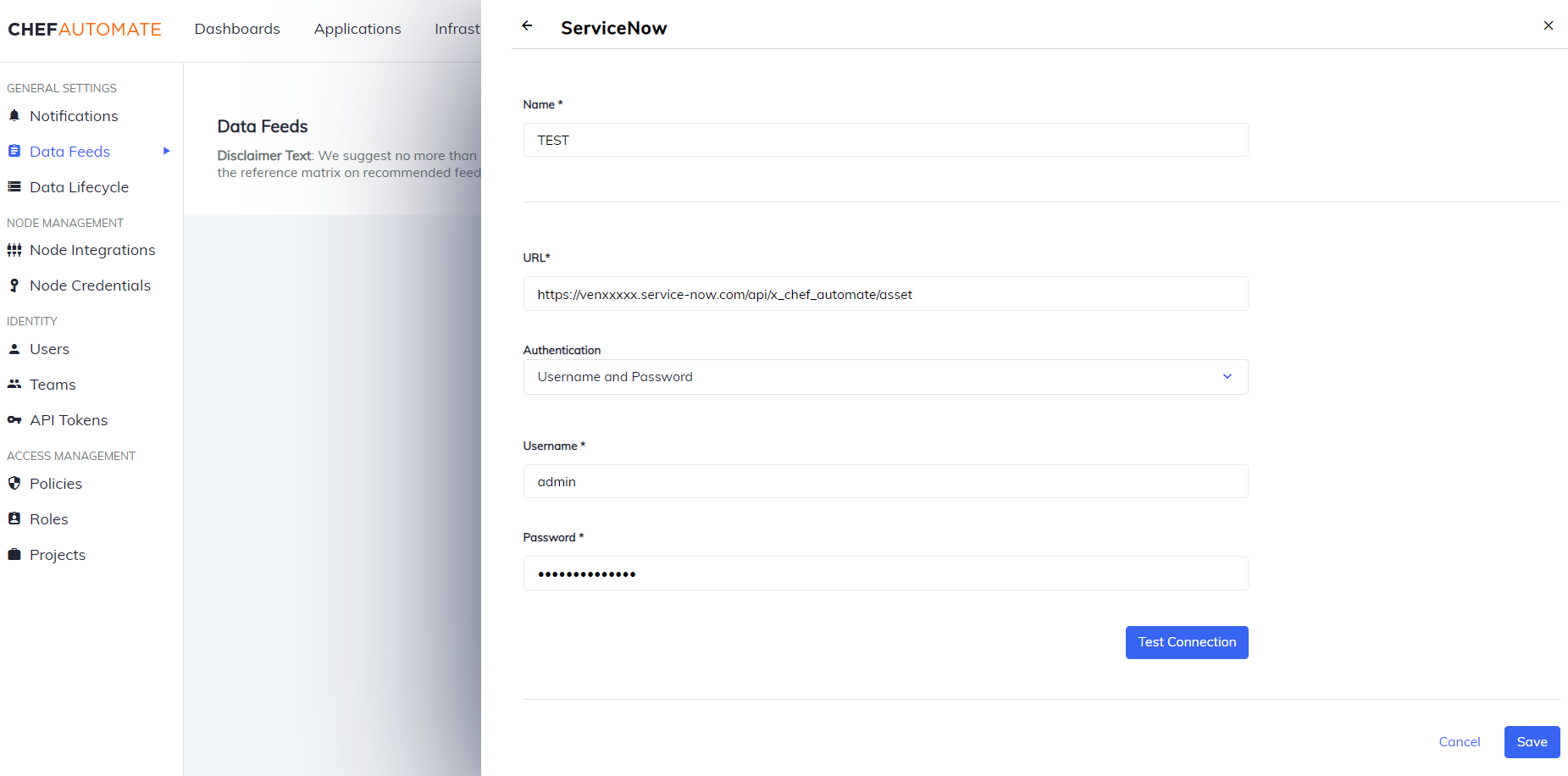 Data Feed Instance using ServiceNow Integration